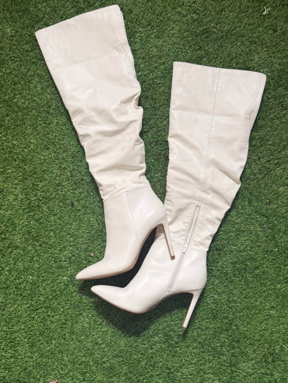 H&M Ivory Over-the-Knee Pointed Stiletto Boots